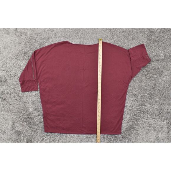 NEW Chico's Size 3 Red Short Sleeve Solid Modal Blend Blouse Top Crew Neck - Picture 5 of 9